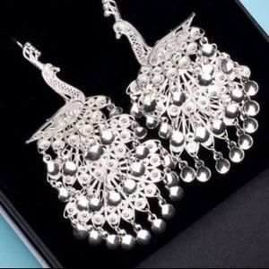 Silver peacock earrings